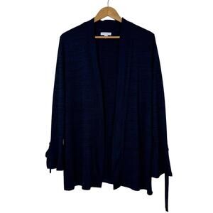Charter Club Women’s Size Large Marled Blue Open Front Split Tie Cuff Cardigan